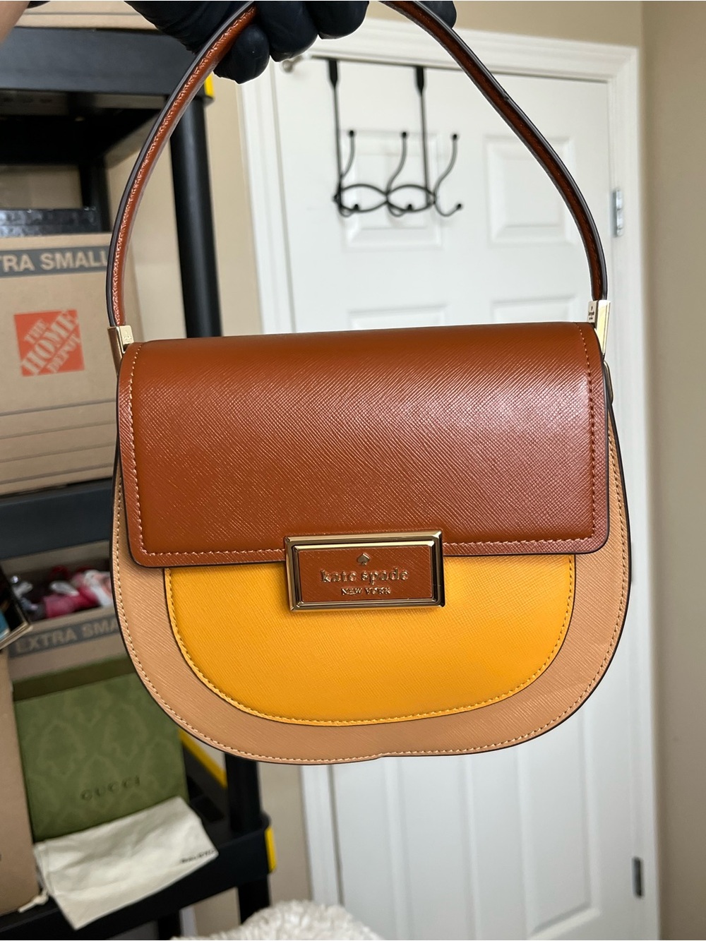 Kate Spade New York Reegan Colorblock Saffiano Leather Saddle Bag Squash Blossom